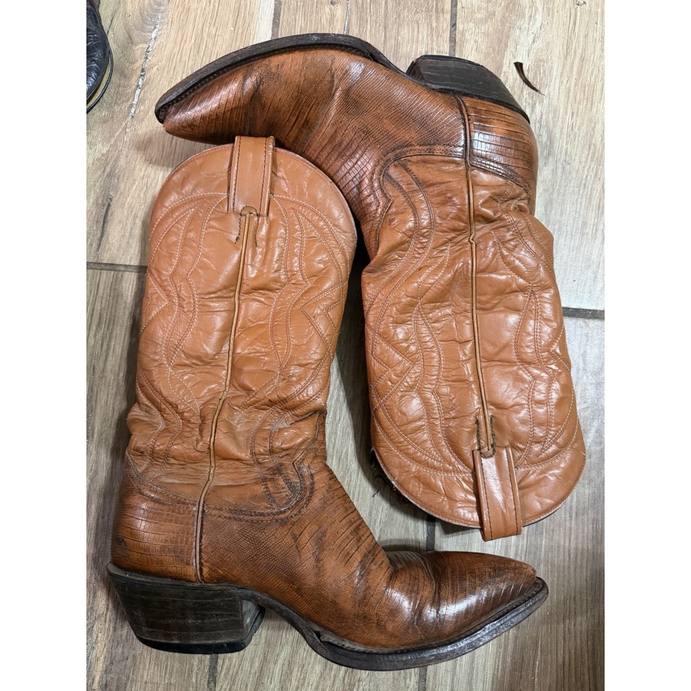 Vintage Tony Lama Leather Cowboy Boots Brown Men's 7.5
